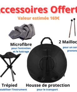 les accessoires du handpan sont offerts (trépied, housse de protection, mailloche)