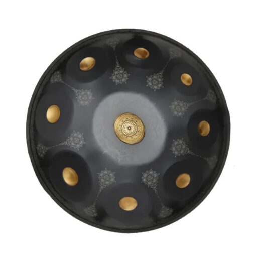 mandala handpan instrument de 9 notes de couleur noir