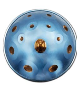 handpan de 13 notes de couleur bleu en ré mineur