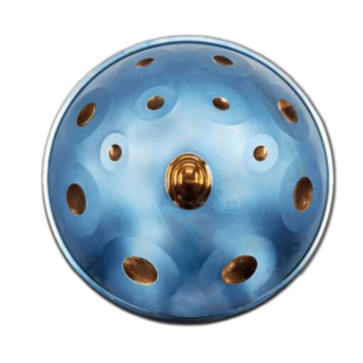 handpan de 13 notes de couleur bleu en ré mineur