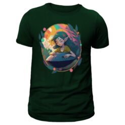 handpan t-shirt fantaisie, imprimé elfe et handpan, pour homme de couleur kaki