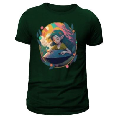 handpan t-shirt fantaisie, imprimé elfe et handpan, pour homme de couleur kaki