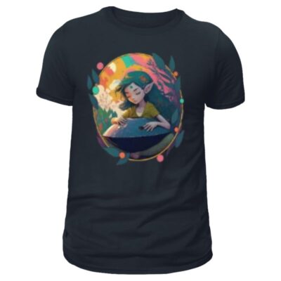 t shirt fantaisie homme, imprimé elfe et handpan, pour homme de couleur gris foncé