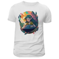 handpan t shirt fantaisie, imprimé elfe et handpan, pour homme de couleur blanc