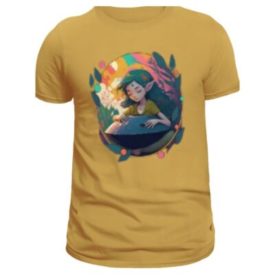 steel drum t-shirt, imprimé elfe et handpan, pour homme de couleur sable