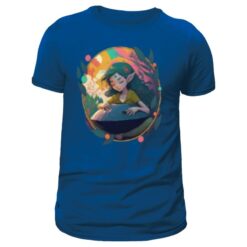 handpan tee shirt fantaisie, imprimé elfe et handpan, pour homme de couleur marine