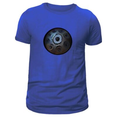 tee shirt bleu pour homme, imprimé handpan, de couleur bleu