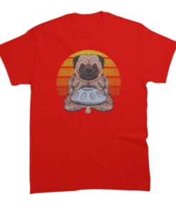 tee shirt imprimé bouledogue et handpan pour homme de couleur rouge