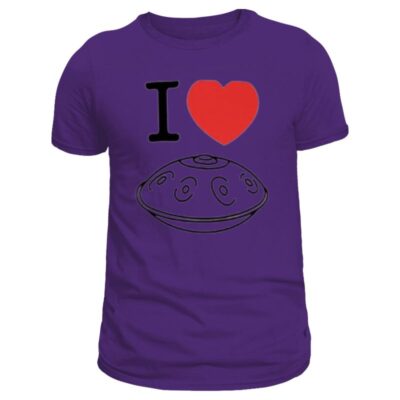 handpan t shirt violet imprimé coeur et handpan pour homme de couleur violet