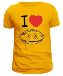 handpan tee shirt coeur pour homme de couleur jaune