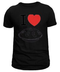 handpan tee shirt amour imprimé coeur et handpan pour homme de couleur noir