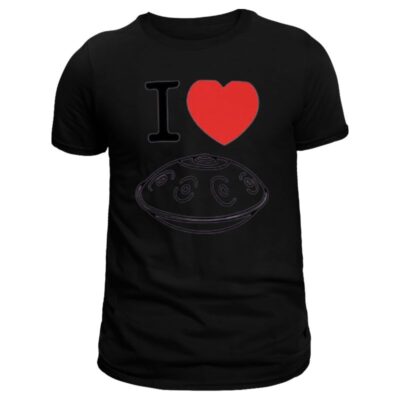 handpan tee shirt amour imprimé coeur et handpan pour homme de couleur noir