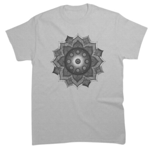 t shirt style handpan mandala pour homme de couleur gris