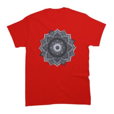 t shirt style handpan mandala pour homme de couleur rouge