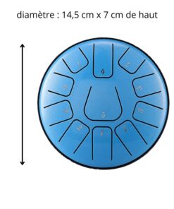 Steel tongue drum de couleur bleu, 11 notes en gamme D