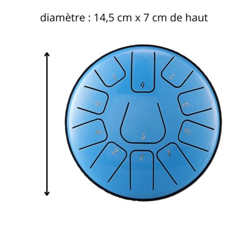 Steel tongue drum de couleur bleu, 11 notes en gamme D